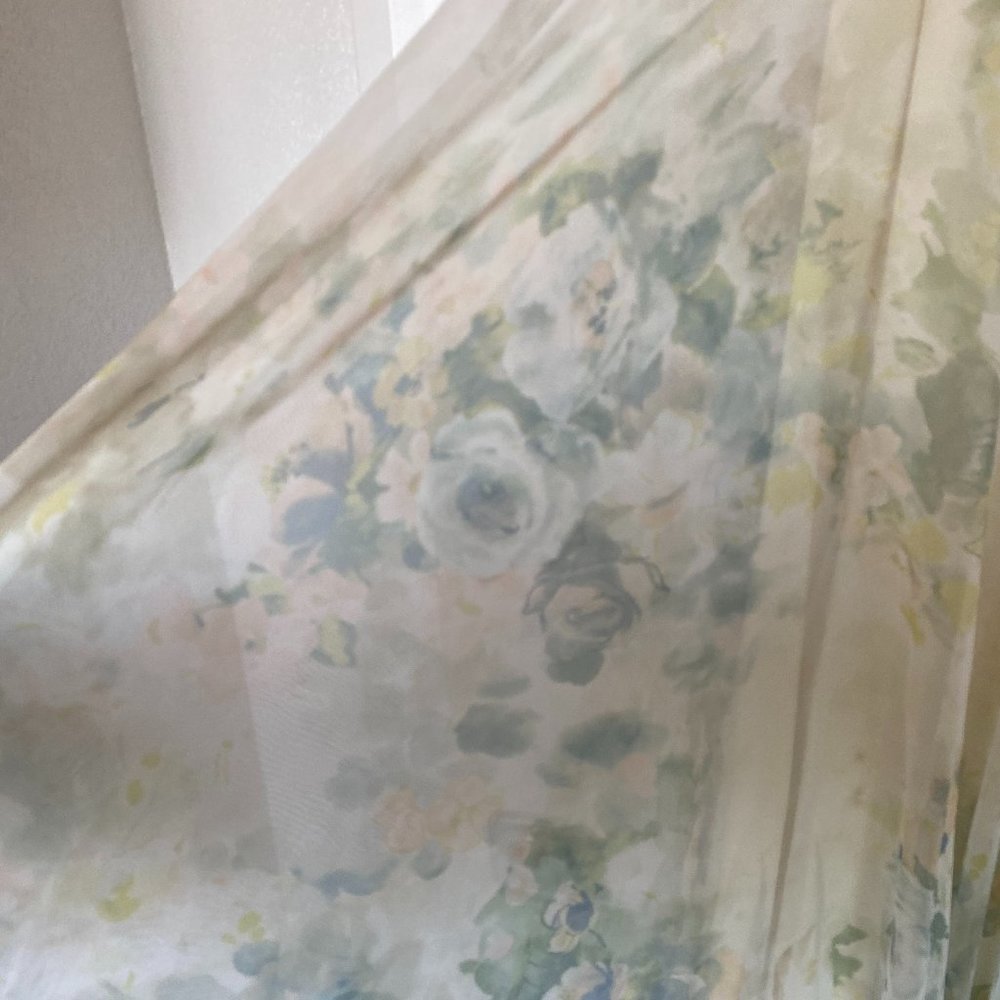 Jenny Yoo Pale Green and Cream Watercolor Floral Chiffon Wedding Dress - Picture 3 of 4